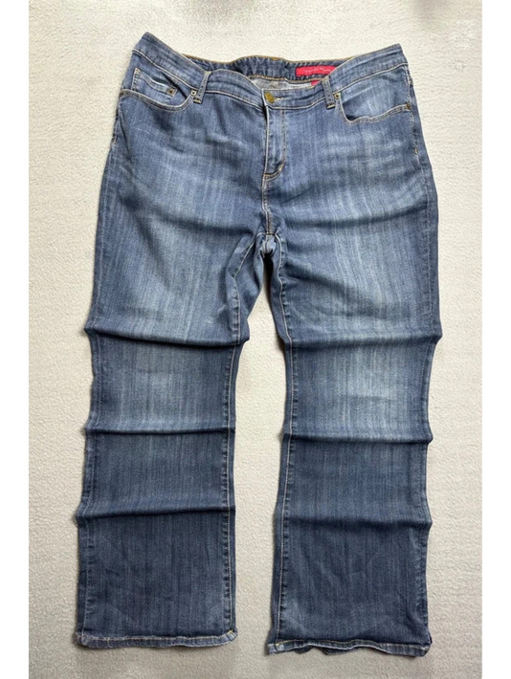 Vintage baggy Flare dark Blue Jeans tagged Size 20 Stretch Denim Flared Leg Y2K
